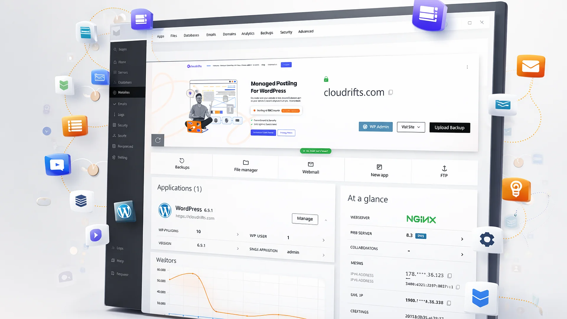 Cloudrifts managed WordPress hosting dashboard control panel preview